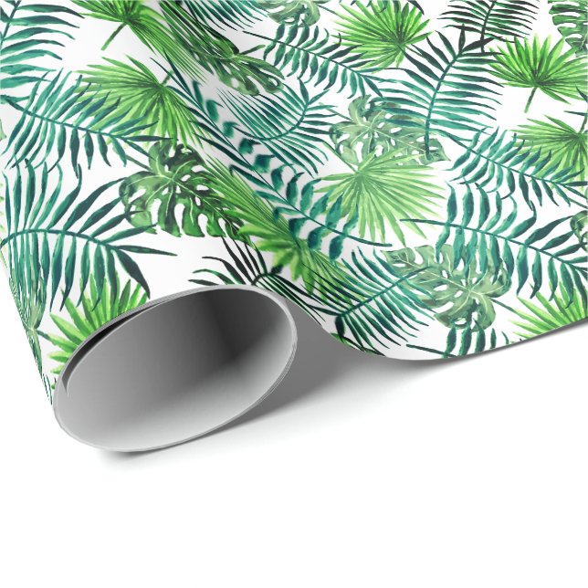 Papier Cadeau Green Palm Feuilles Design (Coin rond)