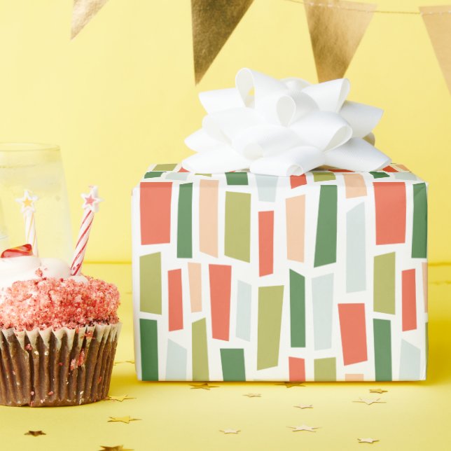 Papier Cadeau Green Peach Orange Broken Rectangle Mosaic Pattern (Fête d'anniversaire)
