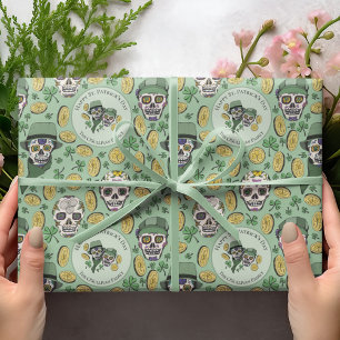 Papier Cadeau Green St Patrick's Day Irlandais Crâne à sucre per
