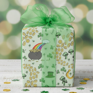 Papier Cadeau Green St. Patrick's Day Leprechaun Pot d'or
