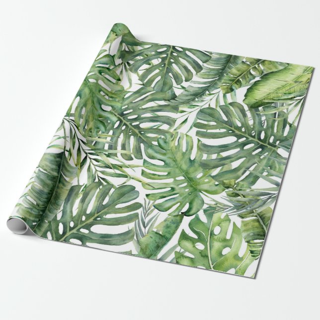 Papier Cadeau Green Tropical Palm Feuille Summer Island Breeze (Déroulé)