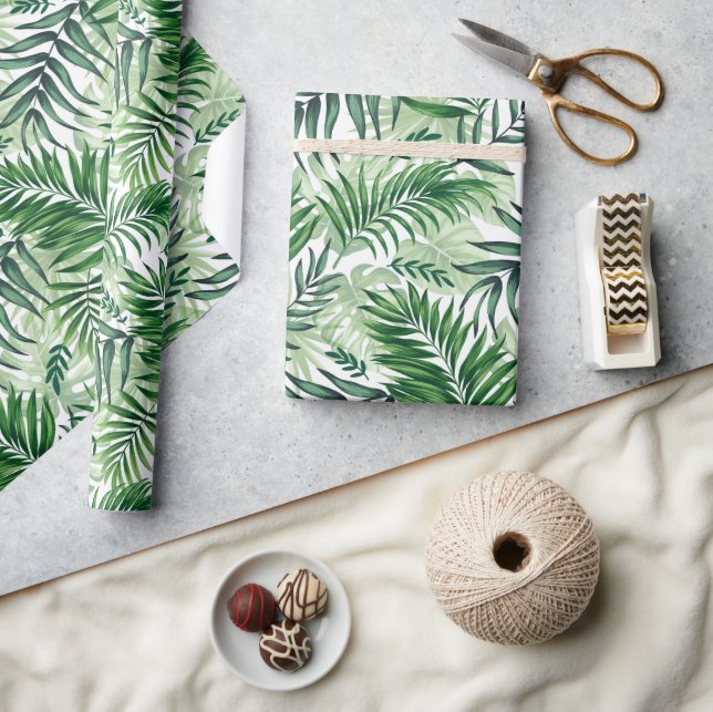 Papier Cadeau Green Tropical Palm & Monstera Feuille (Artisanat)