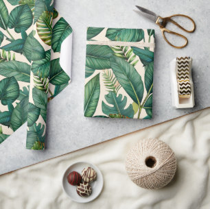 Papier Cadeau Green & Turquoise Palm Monstera Tropical Feuille M