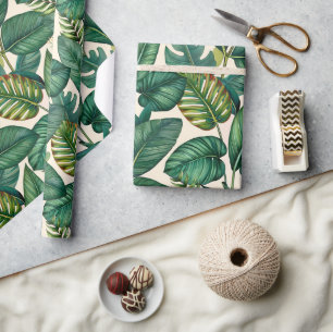 Papier Cadeau Green & Turquoise Palm Monstera Tropical Feuille M