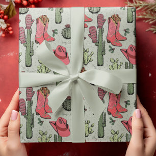 Papier Cadeau Green Western Howdy Christmas Cowgirl