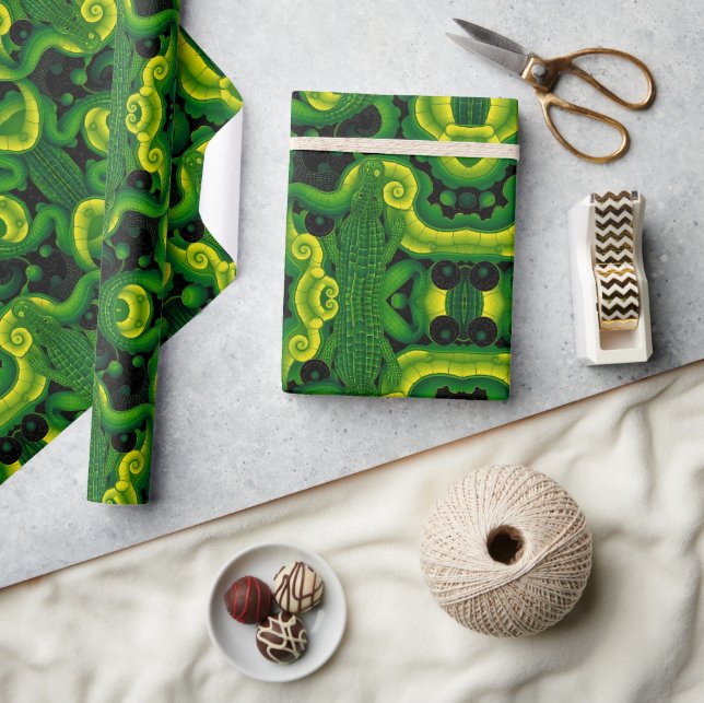 Papier Cadeau Green Yellow Alligator Crocodile Dragon Artistic  (Artisanat)