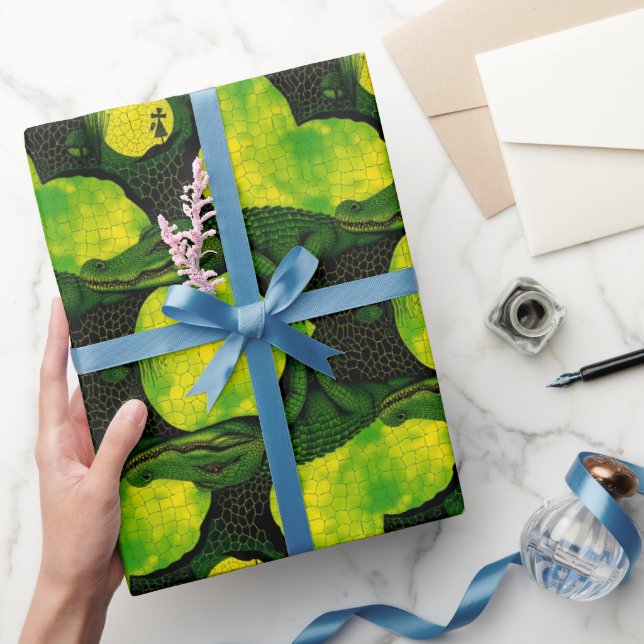 Papier Cadeau Green Yellow Alligator Crocodile Dragon Artistic  (Cadeaux)