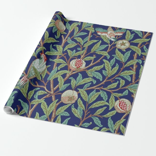 Papier Cadeau Grenade et petit oiseau, William Morris (Déroulé)