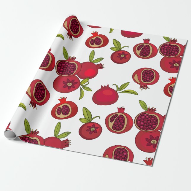 Papier Cadeau grenades aux fruits rouges et brillants (Déroulé)