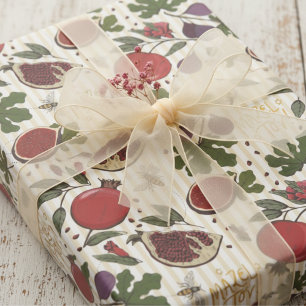 Papier Cadeau Grenades, Figues, Abeilles à Miel Mazel Tov Juifs