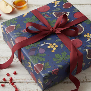 Papier Cadeau Grenades, Figues et Abeilles Bleu Marine