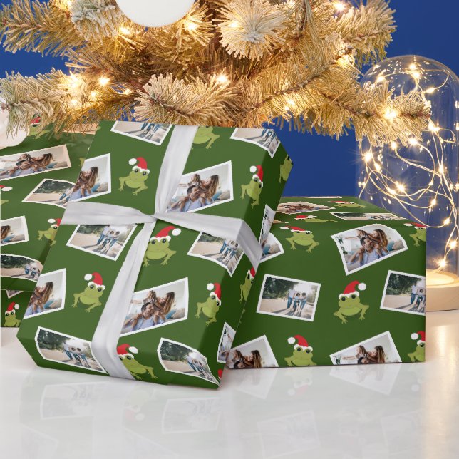 Papier Cadeau Grenouille de Santa Hat Photo Papier d'enveloppeme (Vacances)