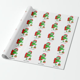 Papier Cadeau Grenouille Drôle Portant Un Casquette Du Père Noël