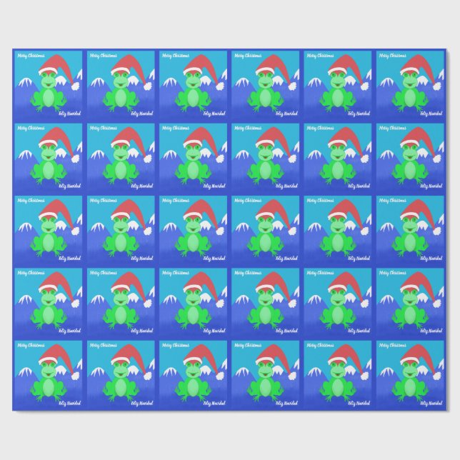 Papier Cadeau Grenouille Père Noël de Noël espagnole (Plat)