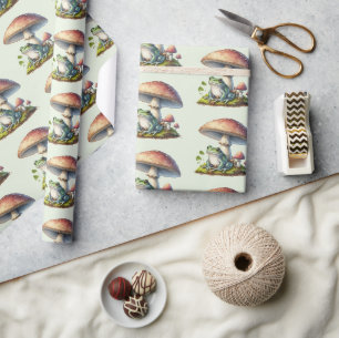 Papier Cadeau Grenouille sous un champignon Mignon motif nature