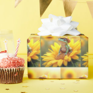 Papier Cadeau Grenouille sur un tournesol