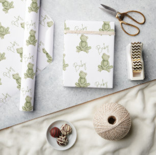 Papier Cadeau Grenouille verte Mignonne Baby Shower fantaisiste