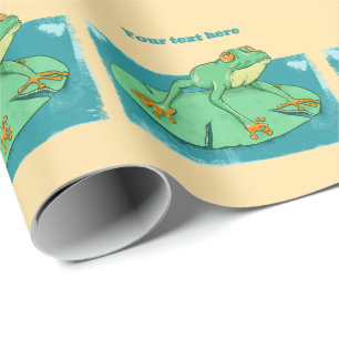 Papier Cadeau Grenouille verte mignonne sur un tapis de nénuphar