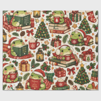 Papier Cadeau Grenouilles de Noël Cozy | Vacances de grenouille