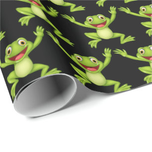 Papier Cadeau Grenouilles en saut sur le noir
