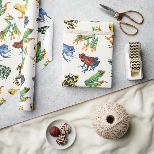 Papier Cadeau Grenouilles sur blanc naturel (Artisanat)