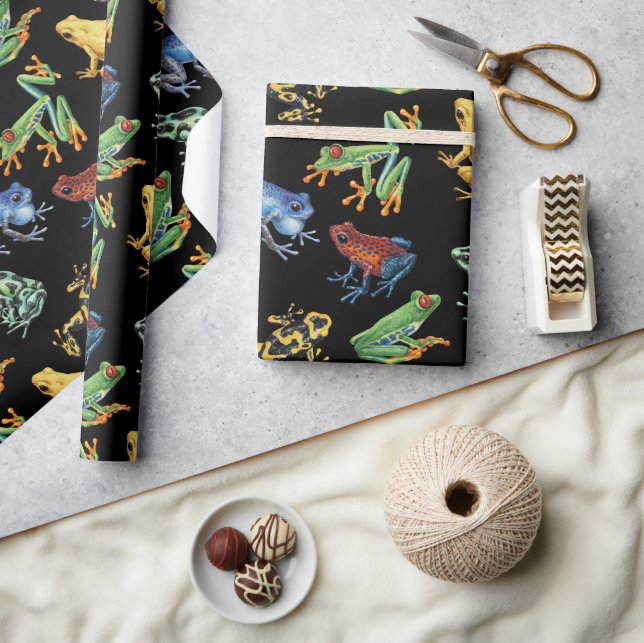 Papier Cadeau Grenouilles sur noir (Artisanat)