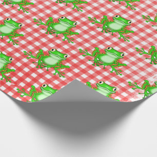 Papier Cadeau Grenouilles vertes sur En vichy rouge