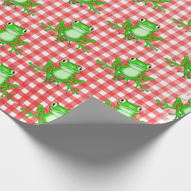 Papier Cadeau Grenouilles vertes sur En vichy rouge (Coin)