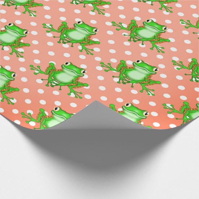 Papier Cadeau Grenouilles vertes sur les Pois (Coin)