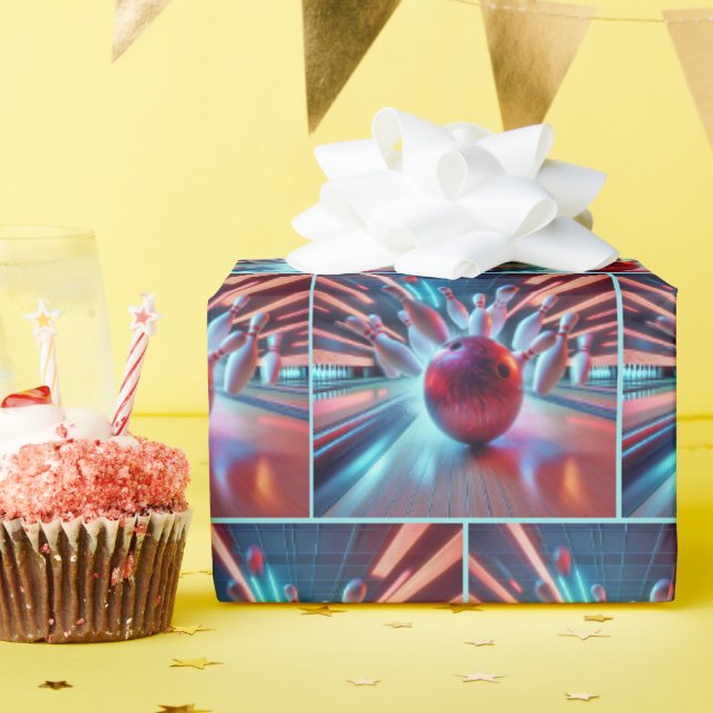 Papier Cadeau Grève de balle rouge de Bowling (Fête d'anniversaire)
