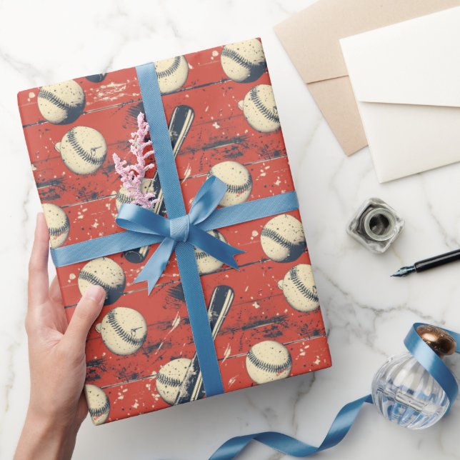Papier Cadeau Grève de baseball rétro (Cadeaux)