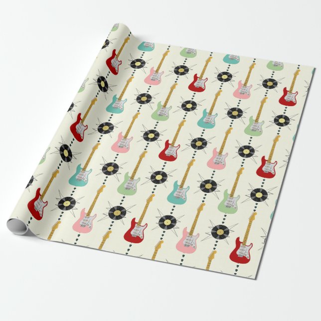 Papier Cadeau Grèves de guitare électrique rétro (Déroulé)