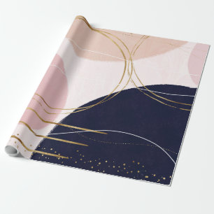 Papier Cadeau Grèves et cercles d'or modernes Conception rose m