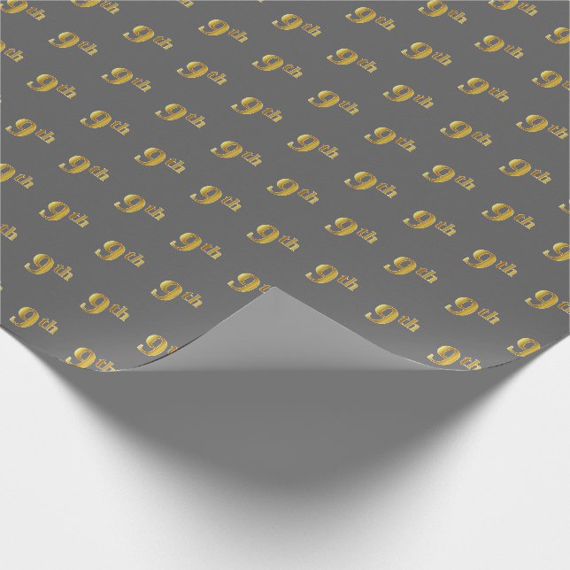 Papier Cadeau Grey, Faux Gold 9th (Neuvième) Event Wrapper Paper (Coin)
