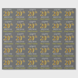 Papier Cadeau Grey, Faux Gold "HAPPY 20th BIRTHDAY"