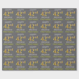 Papier Cadeau Grey, Faux Gold "HAPPY 42nd BIRTHDAY"