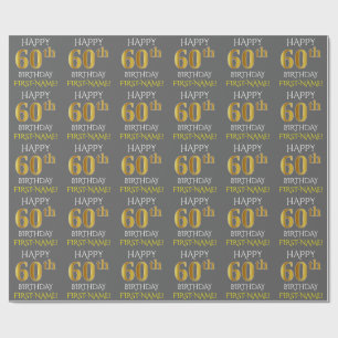 Papier Cadeau Grey, Faux Gold "HAPPY 60th BIRTHDAY"