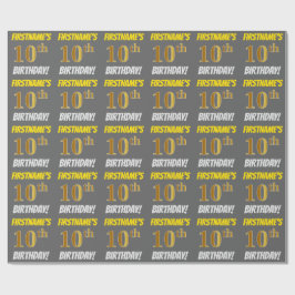 Papier Cadeau Grey, Faux/Imitation Gold, "10e ANNIVERSAIRE"