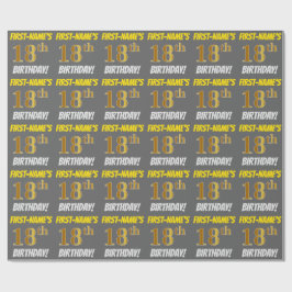 Papier Cadeau Grey, Faux/Imitation Gold, "18e ANNIVERSAIRE"