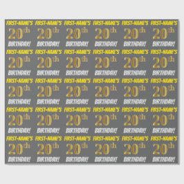Papier Cadeau Grey, Faux/Imitation Gold, "20e ANNIVERSAIRE"