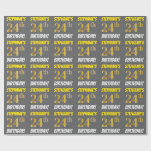 Papier Cadeau Grey, Faux/Imitation Gold, "24e anniversaire"