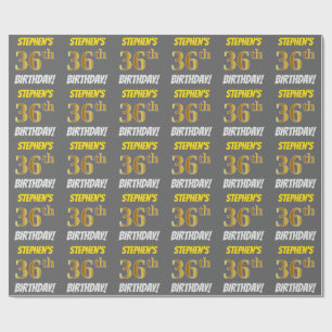 Papier Cadeau Grey, Faux/Imitation Gold, "36e ANNIVERSAIRE"