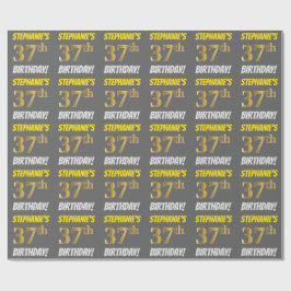 Papier Cadeau Grey, Faux/Imitation Gold, "37e anniversaire"