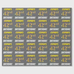 Papier Cadeau Grey, Faux/Imitation Gold, "42e anniversaire"