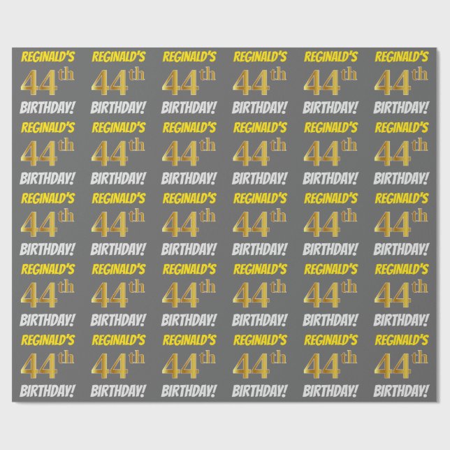 Papier Cadeau Grey, Faux/Imitation Gold, "44e anniversaire" (Plat)