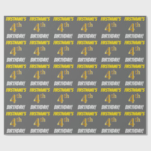 Papier Cadeau Grey, Faux/Imitation Gold, "4e anniversaire"