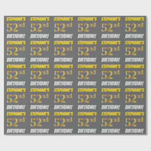 Papier Cadeau Grey, Faux/Imitation Gold, "52e anniversaire"