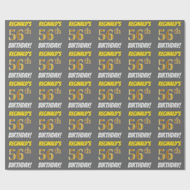 Papier Cadeau Grey, Faux/Imitation Gold, "56e ANNIVERSAIRE" (Plat)