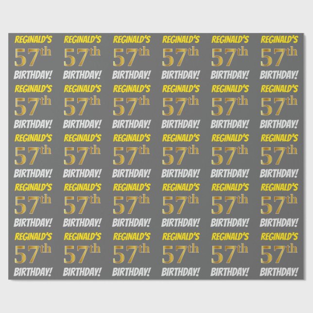 Papier Cadeau Grey, Faux/Imitation Gold, "57e ANNIVERSAIRE" (Plat)