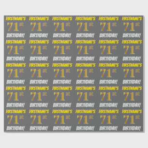 Papier Cadeau Grey, Faux/Imitation Gold, "71e ANNIVERSAIRE"